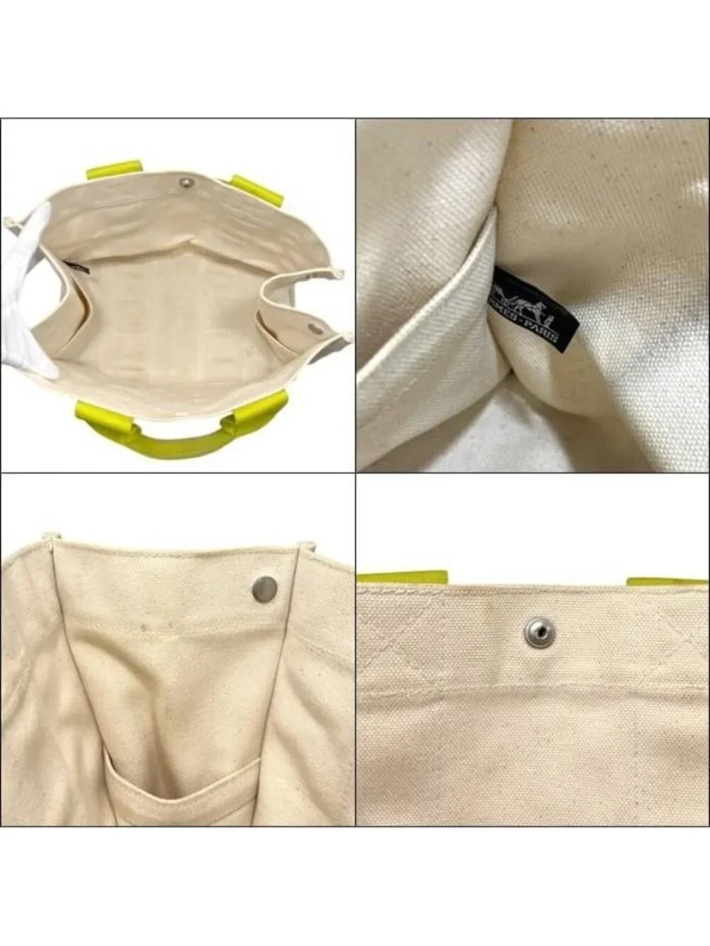 Hermes Tote Bora PM White Green Yellow Canvas